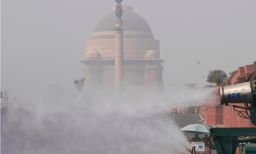 anti-smog gun being used to spray water