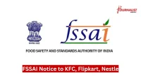 FSSAI logo and bold red headline reading 'FSSAI Notice to KFC, Flipkart, Nestle' with a small journalist watermark in the corner