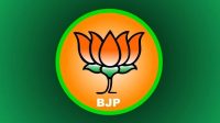 BJP political symbol: orange lotus inside a green-bordered circle with 'BJP' text.
