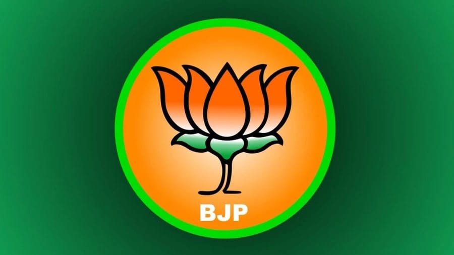 BJP political symbol: orange lotus inside a green-bordered circle with 'BJP' text.