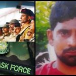 Collage showing a lineup of Special Task Force officers in uniform, a camouflage vehicle with the unit patch, and a bearded man in a red shirt.
