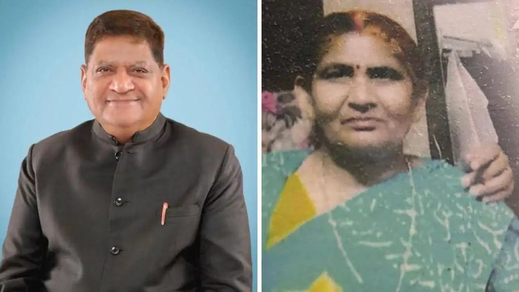 add-a-heading-1-22 - The Journalist News Side-by-side collage: left a smiling man in a dark mandarin-collar jacket against a blue backdrop; right an older, faded photo of a person wearing a green sari with a yellow border, looking at the camera.