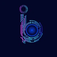 Stylized neon circuit design forming the number five on a dark blue background.