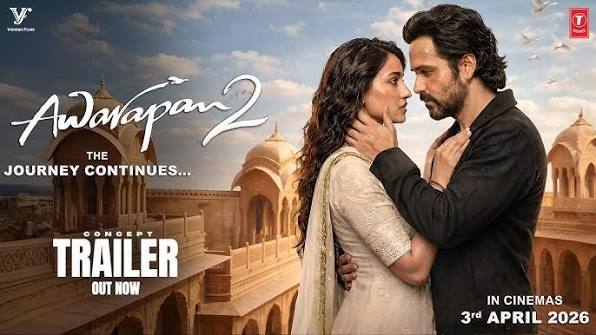 Movie poster for Andavan 2 showing a couple embracing against an Indian palace backdrop; trailer now available.